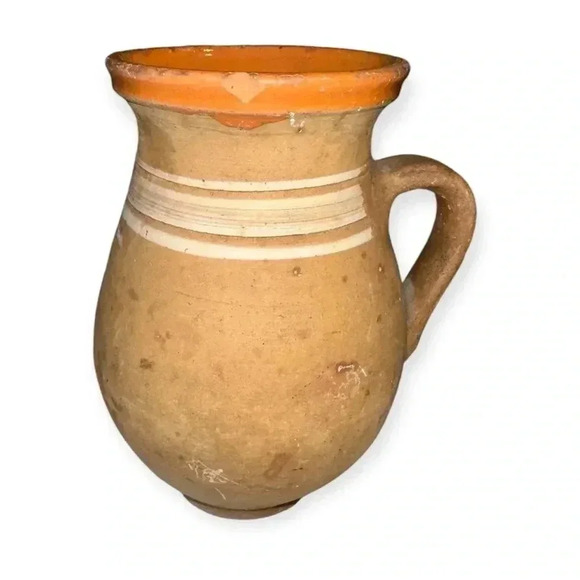 Vintage terracotta Clay Jugs with Handles - Rustic Handmade Pottery Set of 2 - Picture 3 of 11